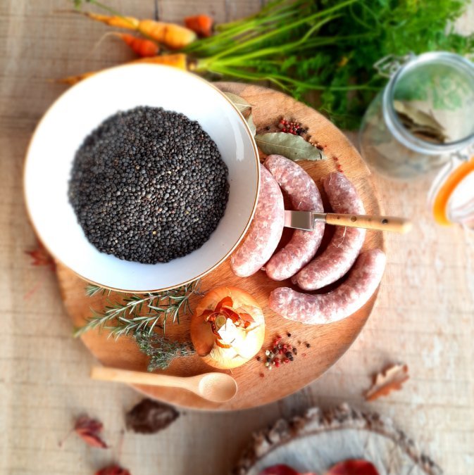 Saucisses aux lentilles du Puy